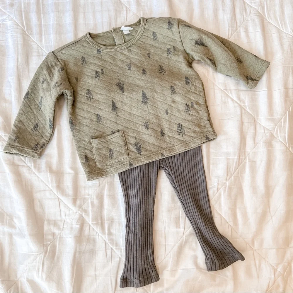 Grayson Collective Quilted Green Forest Print Pullover & Leggings Set Size 12 Mo